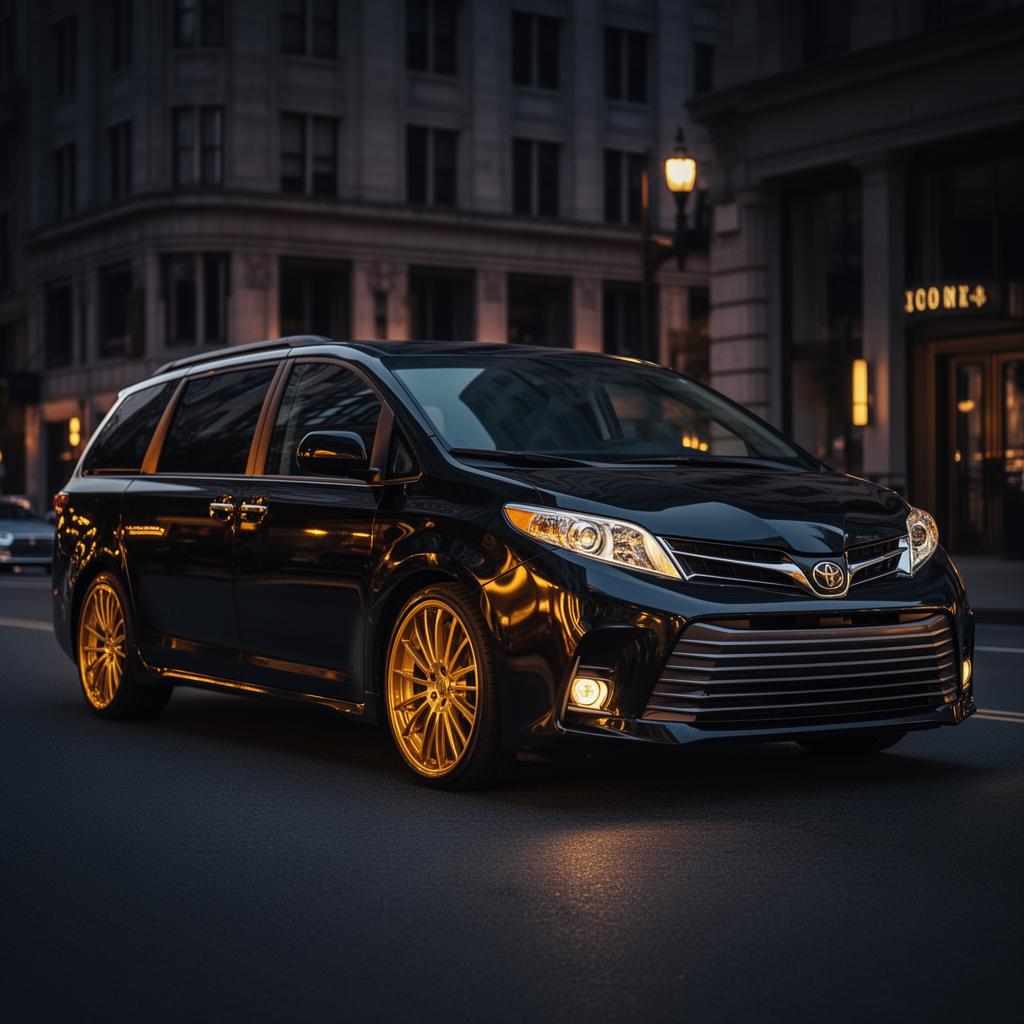 Luxury black Brooklen Transportation passenger van at night